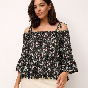 OVS Arts of Italy Off-Shoulder Blouse with Gold Medallion Tie Straps –Size Small